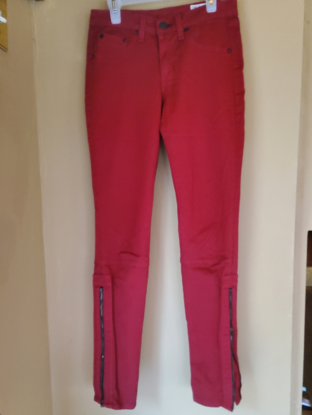 Rag & Bone Red Skinny Pants with Ankle Zippers